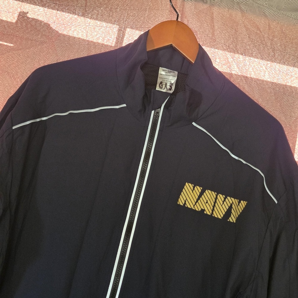 SND Manufacturing Jacket Mens Medium Blue US Navy Running Windbreaker Reflective